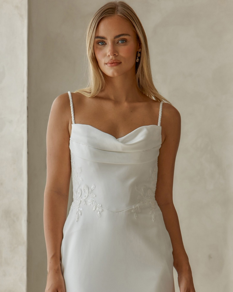 Basque waist wedding dress